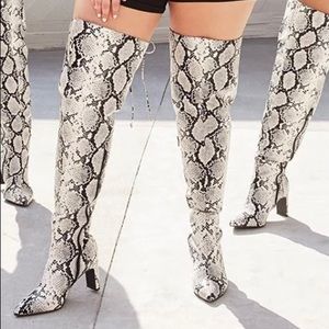 Sexy faux snakeskin over the knee boots
